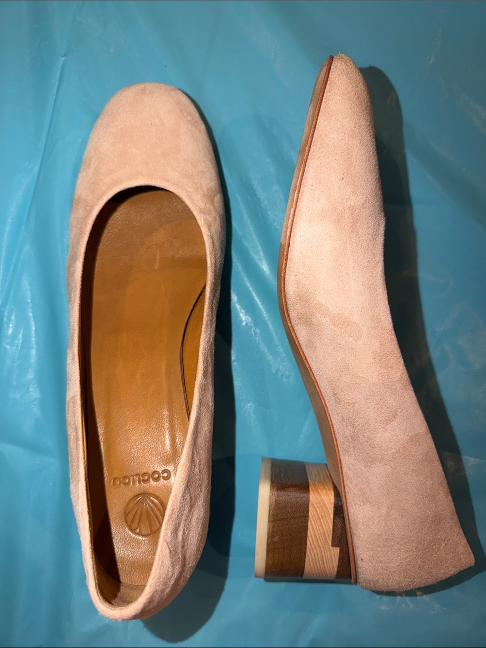 COCLICO Blush Suede Block Heel Pumps